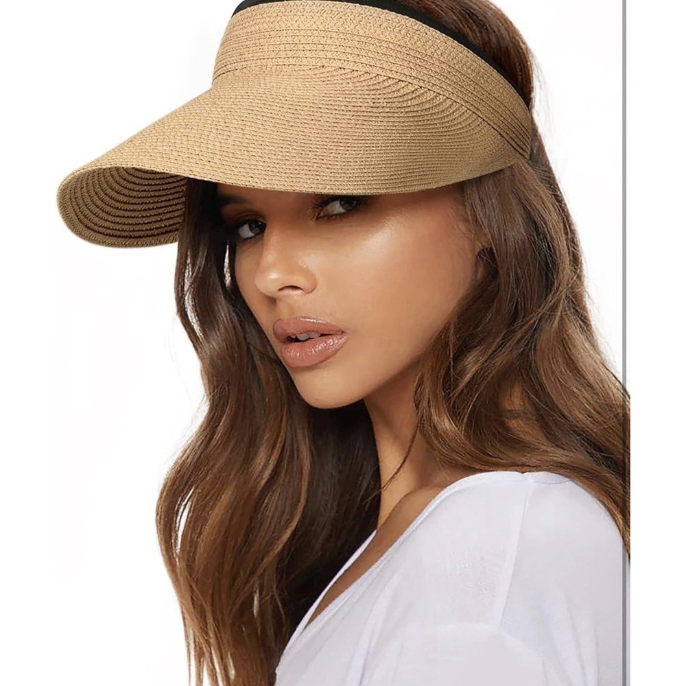 Simplicity Women's Summer Foldable Straw Sun Visor - Natural - NEW